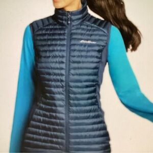 New First Ascent Eddie Bauer Women's teal blue Puffer vest 800 Quantum down.